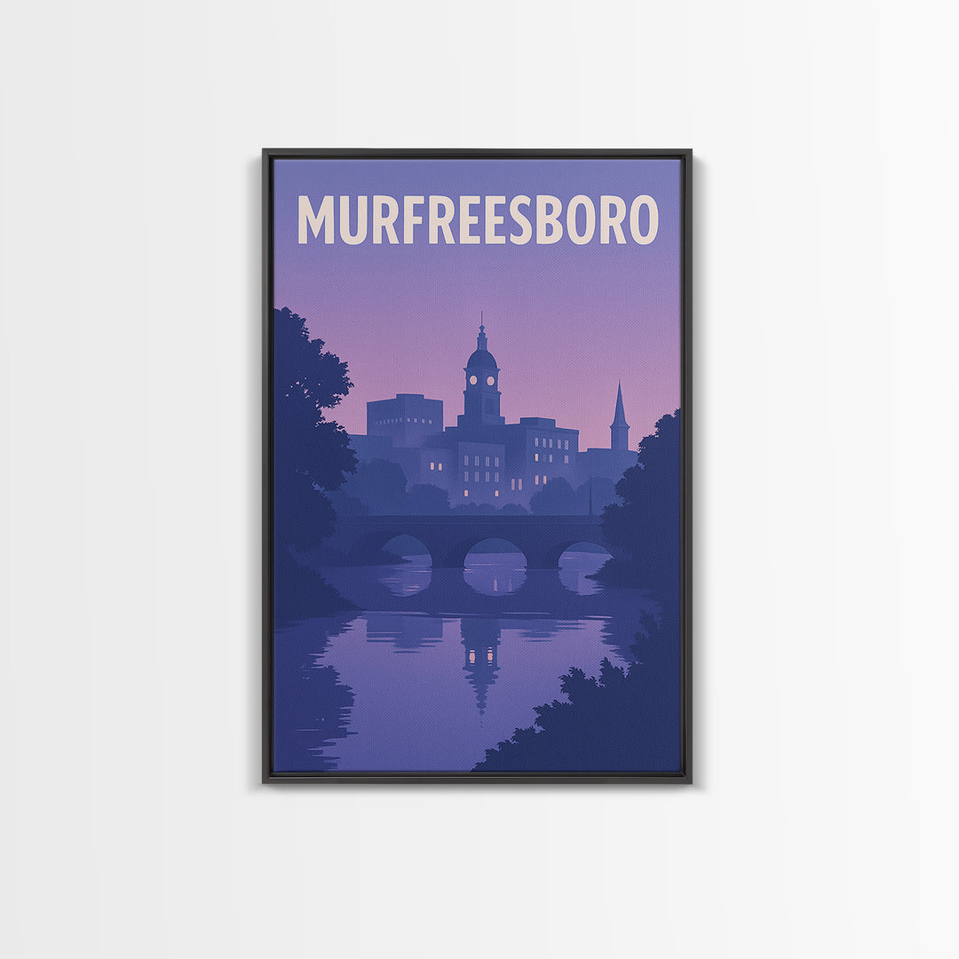 Murfreesboro Tennessee Travel Poster, Canvas Print, Classic Poster Art, Murfreesboro Poster Print, Skyline Art, Watercolor Downtown Skyline