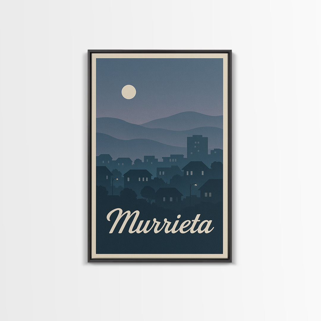 Murrieta Travel Poster, Framed Canvas Print, Mid Century City Wall Art, Murrieta Art Print, Gift For Travelers, Vintage City Poster