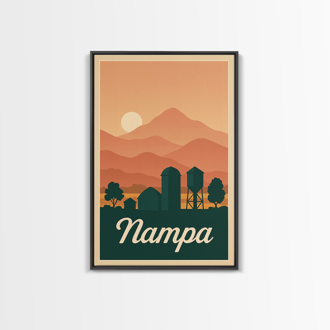 Nampa Idaho Travel Poster, Canvas Print, Retro Sunset Skyline Art, Nampa Poster Print, City Art Print, City Travel Prints, Fine Art Print