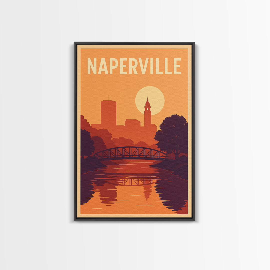 Naperville Travel Poster, Canvas Print, Mid Century City Wall Art, Naperville Poster Print, Retro Travel Print, Home Office Decor
