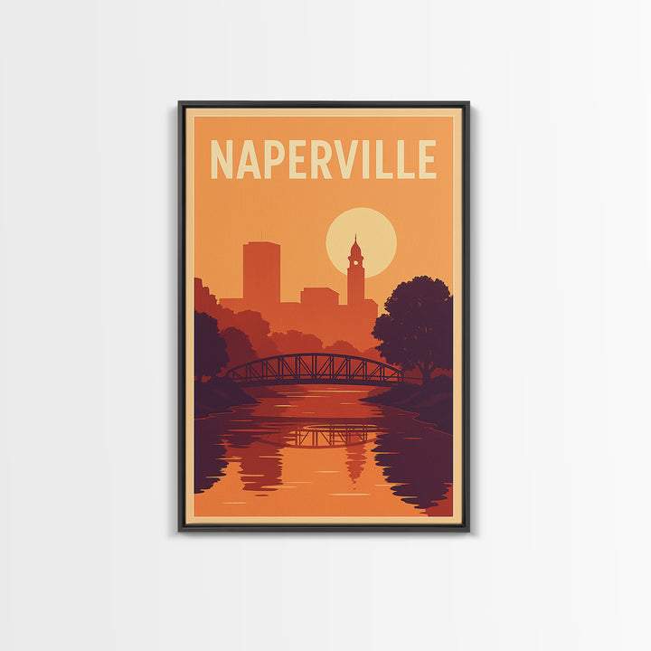 Naperville Travel Poster, Canvas Print, Mid Century City Wall Art, Naperville Poster Print, Retro Travel Print, Home Office Decor