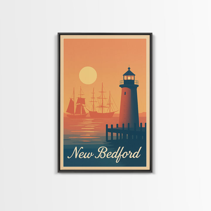 New Bedford Massachusetts Travel Poster, Canvas Print, Retro Sunset Skyline Art, New Bedford City Art, Travel Art Print, Travel Prints
