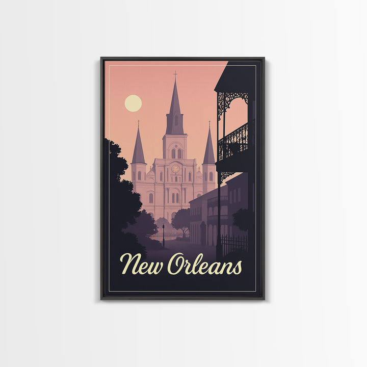 New Orleans Travel Poster, Canvas Print, Retro Sunset Skyline Art, New Orleans City Art, Vintage City Poster, City Illustration