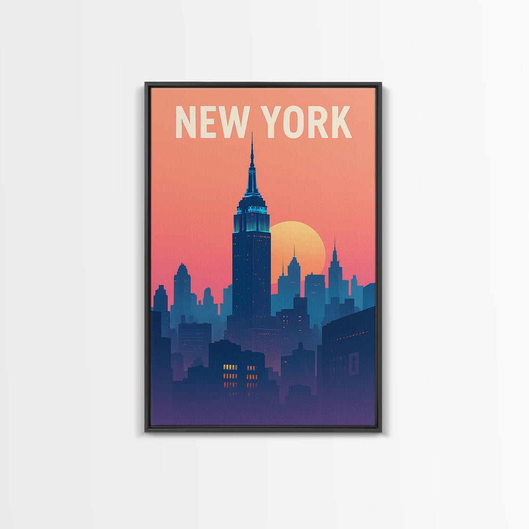 New York Travel Poster, Framed Canvas Print, Classic Travel Poster Art, New York Poster Print, Watercolor Skyline, Travel Art Print