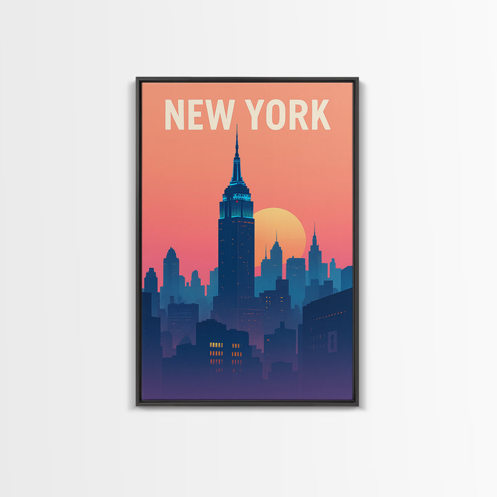 New York Travel Poster, Framed Canvas Print, Classic Travel Poster Art, New York Poster Print, Watercolor Skyline, Travel Art Print