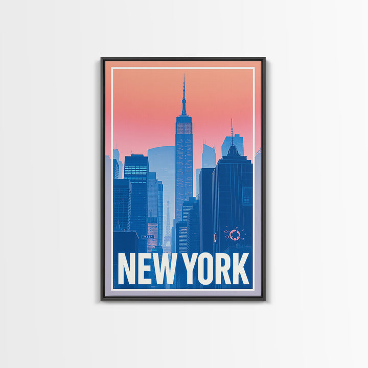 New York Travel Poster, Framed Canvas Print, Classic Travel Poster Art, New York City Art, Travel Poster Art, Watercolor Skyline