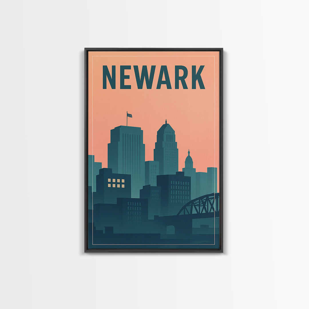 Newark Travel Poster, Canvas Print, Mid Century City Wall Art, Newark Art Print, Vintage City Art, Travel Art Print, City Illustration