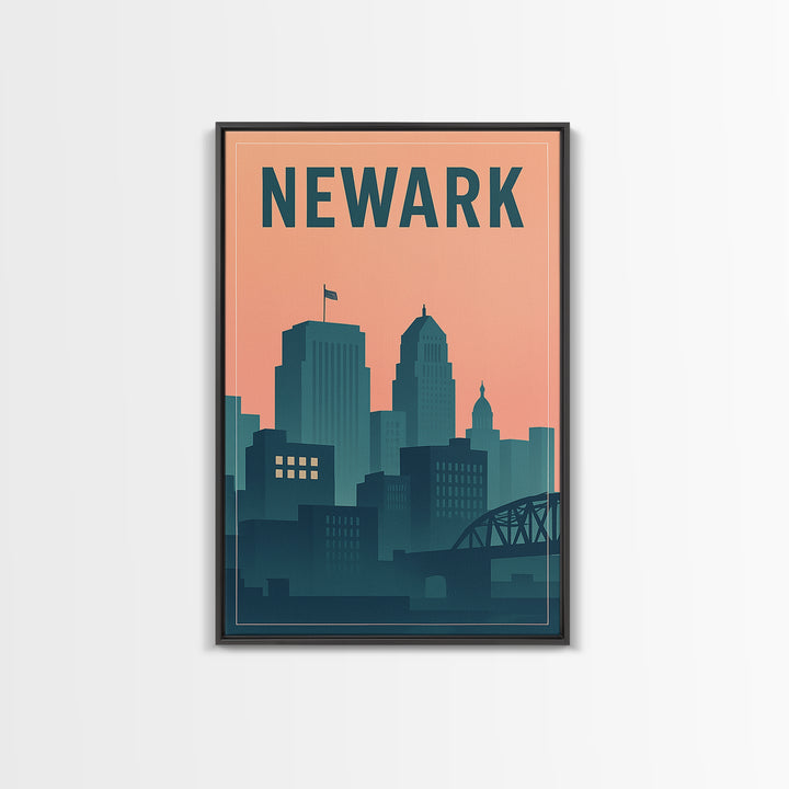 Newark Travel Poster, Canvas Print, Mid Century City Wall Art, Newark Art Print, Vintage City Art, Travel Art Print, City Illustration
