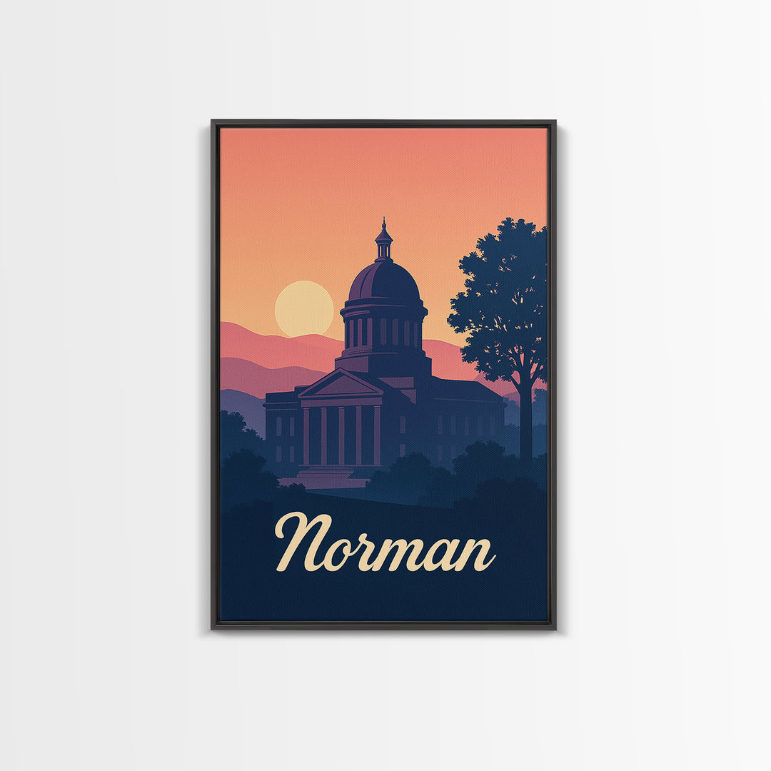Norman Oklahoma Travel Poster, Framed Canvas Print, Mid Century City Wall Art, Norman City Art, Vintage Travel Print, Retro Travel Print