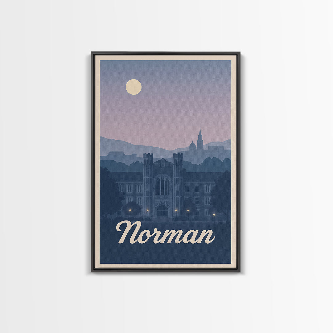 Norman Travel Poster, Framed Canvas Print, Classic Travel Poster Art, Norman City Art, Retro Travel Print, Mid Century Wall Art