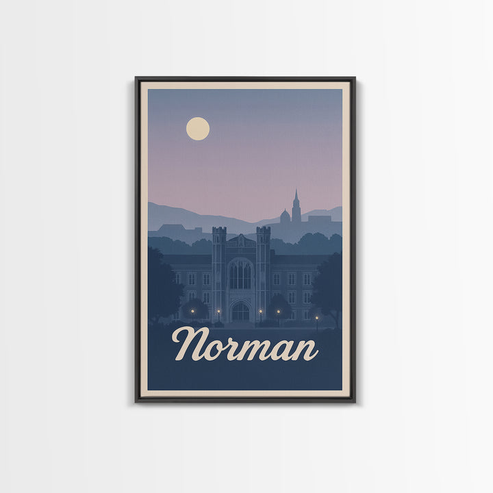 Norman Travel Poster, Framed Canvas Print, Classic Travel Poster Art, Norman City Art, Retro Travel Print, Mid Century Wall Art