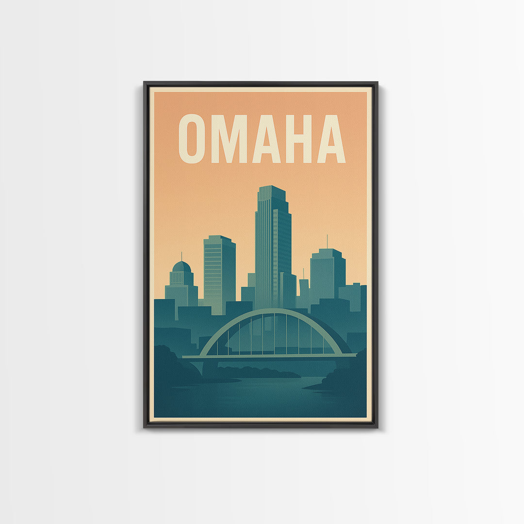 Omaha Travel Poster, Framed Canvas Print, Mid Century City Wall Art, Omaha Wall Art, Travel Wall Decor, Mid Century Wall Art, Wall Art