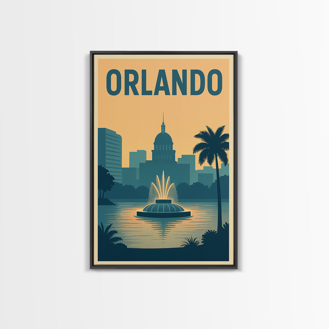 Orlando Travel Poster, Framed Canvas Print, Classic Travel Poster Art, Orlando Travel Art, Vintage Travel Art, Mid Century Wall Art