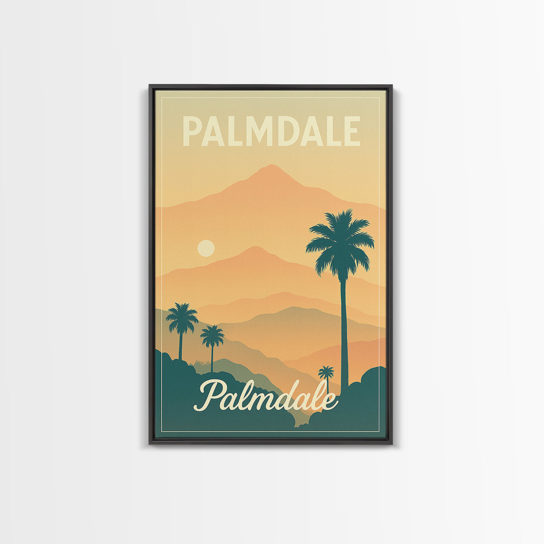 Palmdale California Travel Poster, Canvas Print, Retro Sunset Skyline Art, Palmdale Poster Print, Wanderlust Decor, Travel Art, City Poster