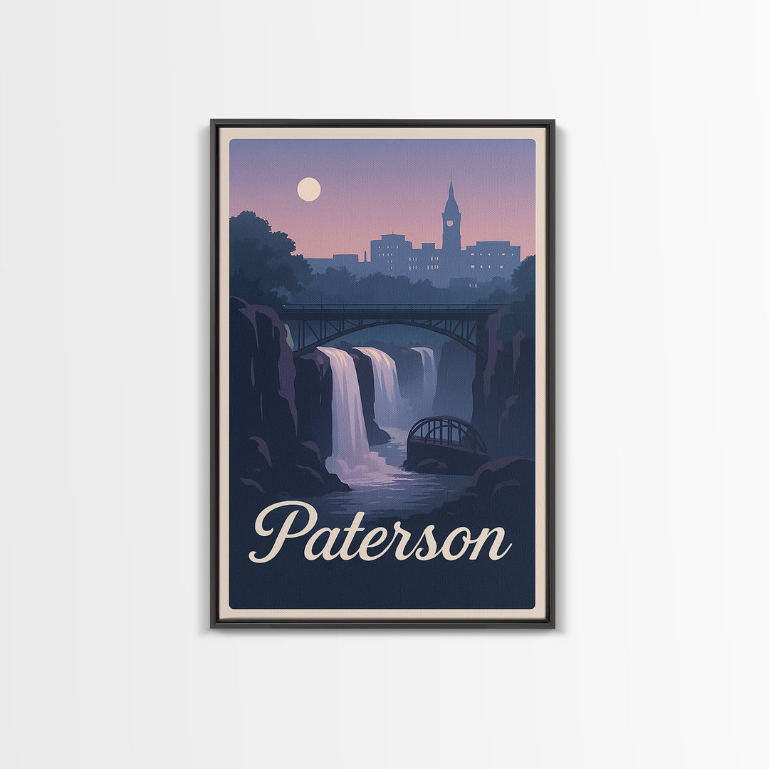 Paterson Travel Poster, Framed Canvas Print, Mid Century City Wall Art, Paterson Poster Print, Travel Poster Set, Gift For Travelers