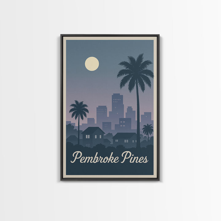 Pembroke Pines Florida Travel Poster, Canvas Print, Retro Sunset Skyline Art, Pembroke Pines Art Print, Wanderlust Decor, Modern Wall Decor
