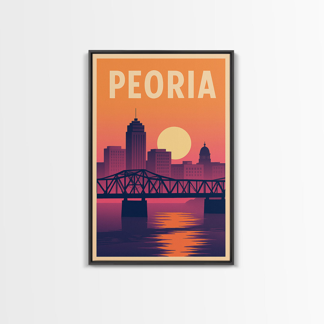Peoria Travel Poster, Framed Canvas Print, Mid Century City Wall Art, Peoria City Art, Home Office Decor, City Art Print, City Travel Prints