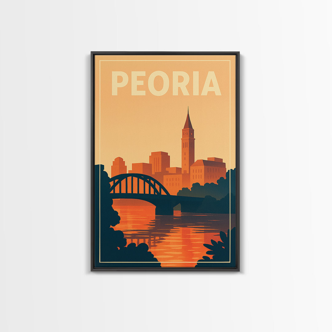 Peoria Travel Poster, Framed Canvas Print, Classic Travel Poster Art, Peoria Poster Print, Vintage Travel Art, Travel Wall Art