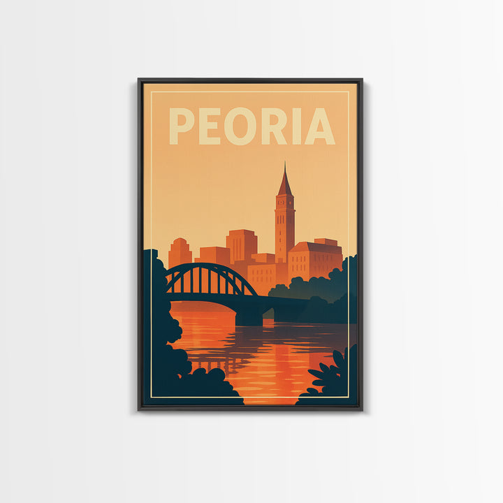 Peoria Travel Poster, Framed Canvas Print, Classic Travel Poster Art, Peoria Poster Print, Vintage Travel Art, Travel Wall Art