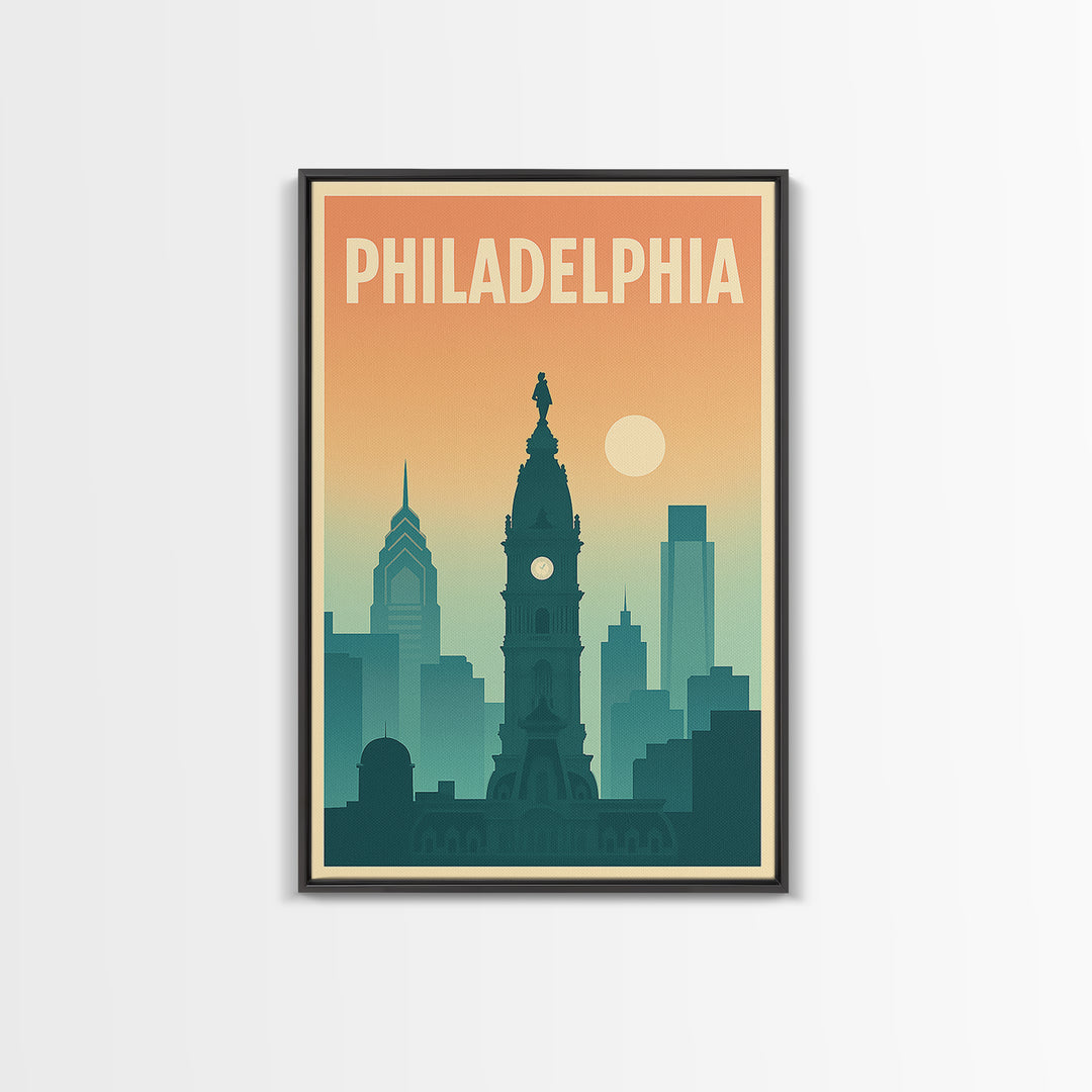 Philadelphia Pennsylvania Travel Poster, Canvas Print, Classic Travel Poster Art, Philadelphia Wall Art, Office Decor, Eclectic Wall Decor