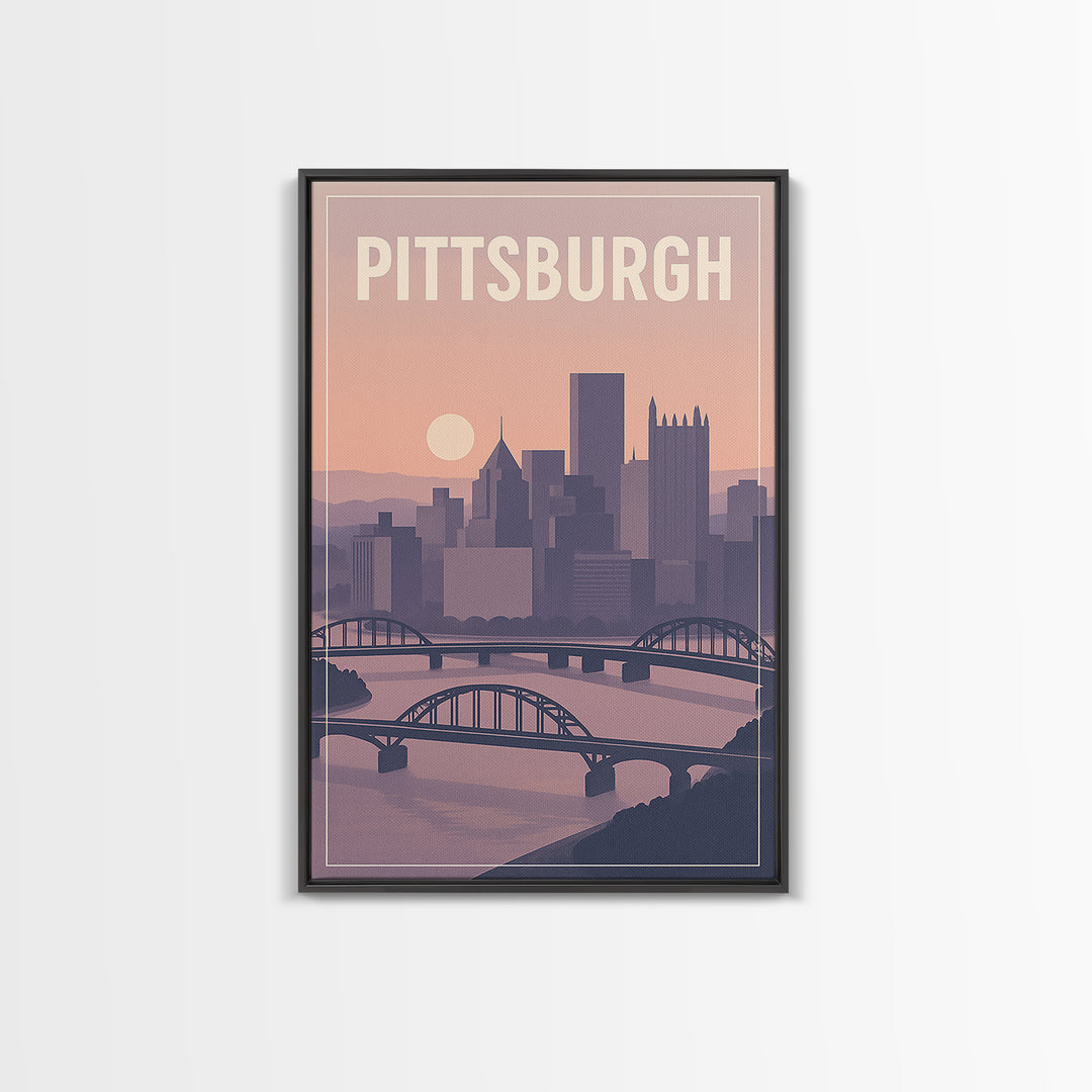 Pittsburgh Pennsylvania Travel Poster, Canvas Print, Classic Poster Art, Pittsburgh Wall Art, Mid Century Wall Art, City Art Print, Wall Art