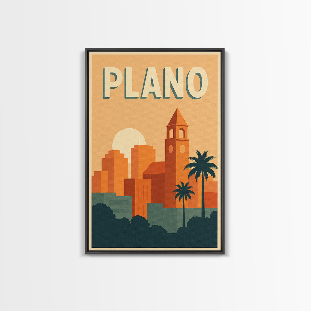 Plano Travel Poster, Canvas Print, Mid Century City Wall Art, Plano Travel Art, Travel Poster Set, Travel Art Print, Travel Wall Decor