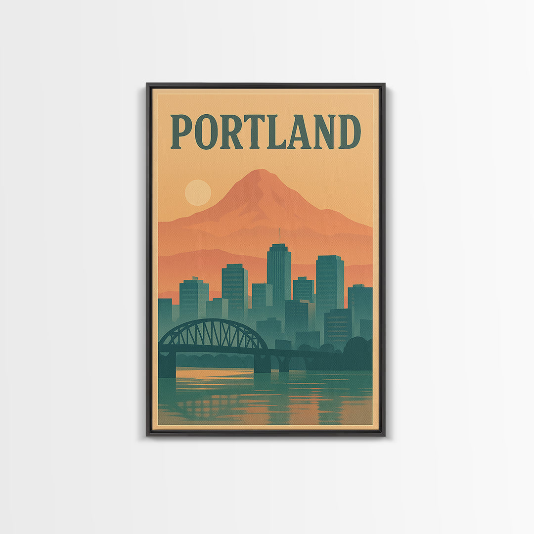 Portland Travel Poster, Framed Canvas Print, Mid Century City Wall Art, Portland Poster Print, Fine Art Print, Vintage Travel Art