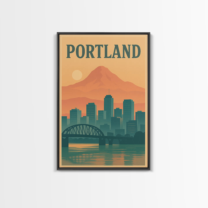 Portland Travel Poster, Framed Canvas Print, Mid Century City Wall Art, Portland Poster Print, Fine Art Print, Vintage Travel Art