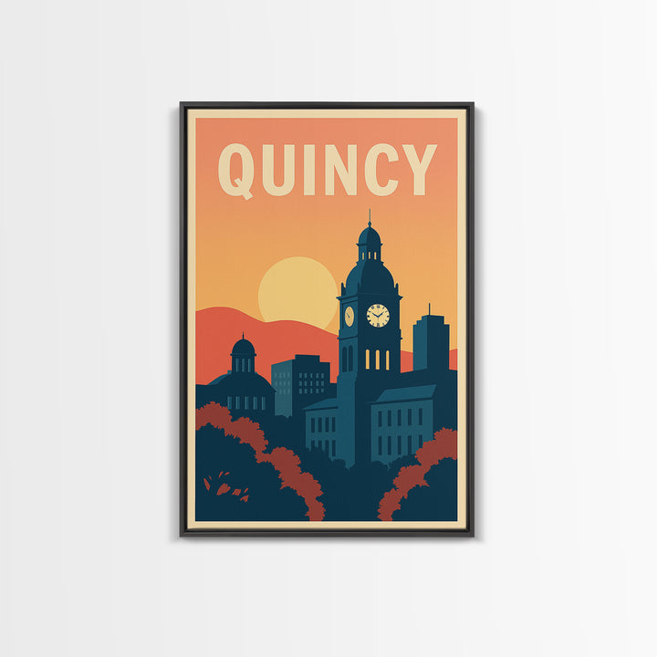 Quincy Travel Poster, Framed Canvas Print, Classic Travel Poster Art, Quincy Poster Print, Vintage City Art, City Travel Prints