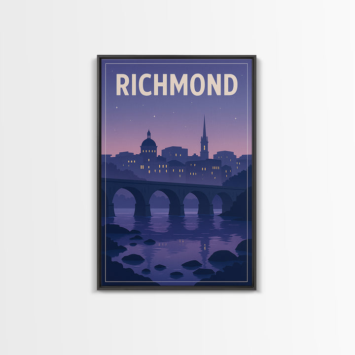 Richmond Travel Poster, Canvas Print, Retro Sunset Skyline Art, Richmond City Art, Vintage City Art, Vintage Travel Print, Landscape Art