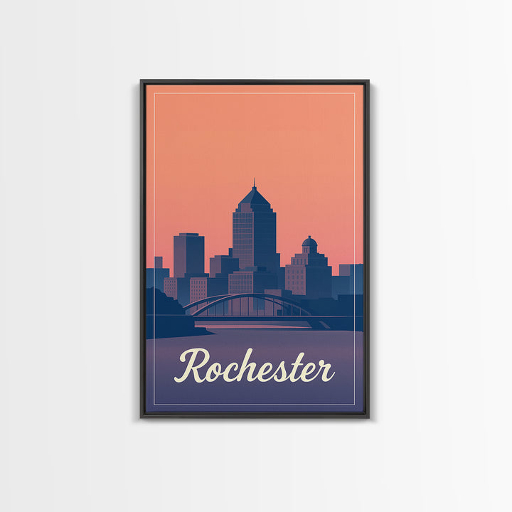 Rochester Travel Poster, Framed Canvas Print, Mid Century City Wall Art, Rochester Poster Print, Eclectic Wall Decor, Travel Art Print
