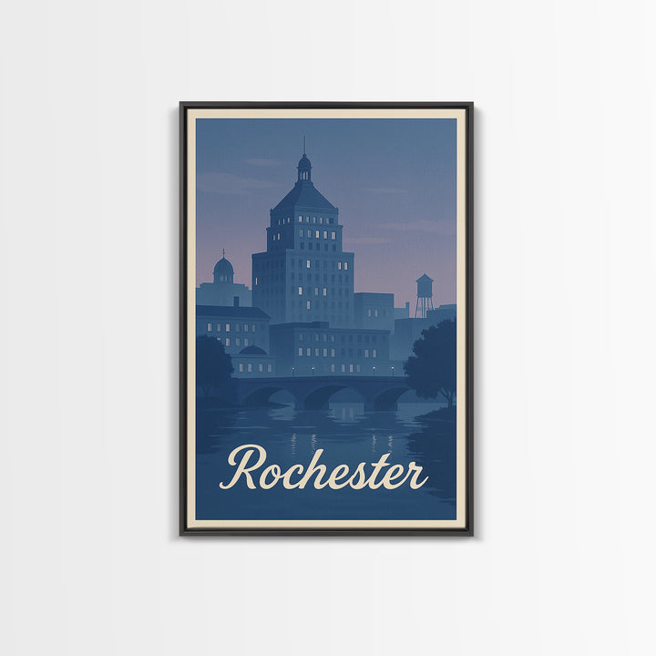 Rochester Travel Poster, Framed Canvas Print, Vintage Travel Poster Art, Rochester City Art, City Travel Prints, Vintage City Poster