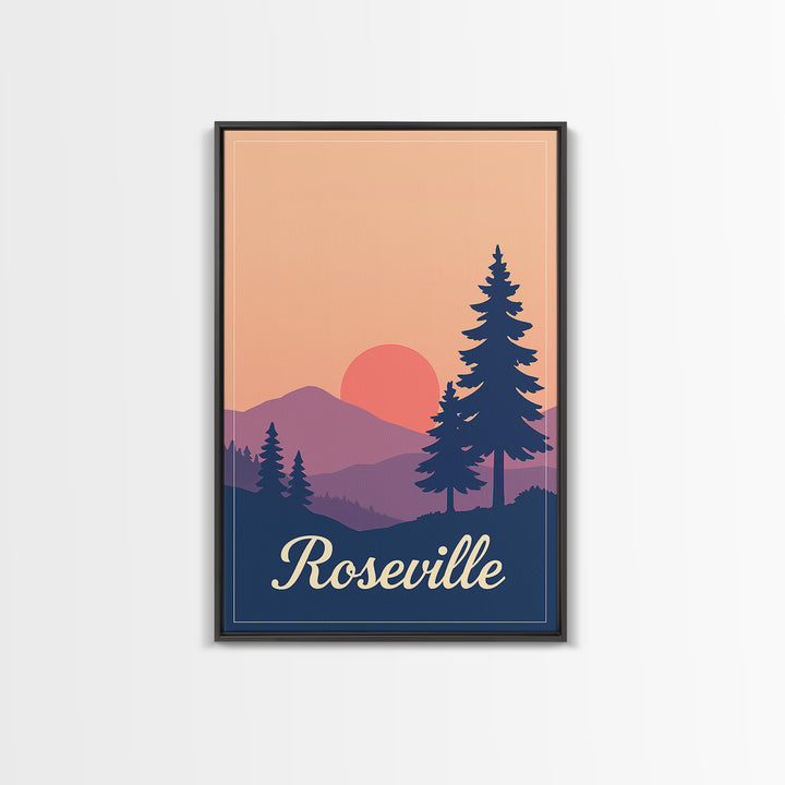 Roseville California Travel Poster, Canvas Print, Mid Century City Wall Art, Roseville Poster Print, Travel Wall Art, Vintage City Poster