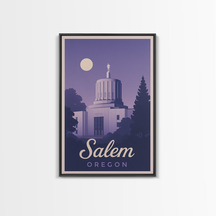 Salem Travel Poster, Canvas Print, Retro Sunset Skyline Art, Salem Art Print, City Illustration, Mid Century Wall Art, Travel Wall Decor