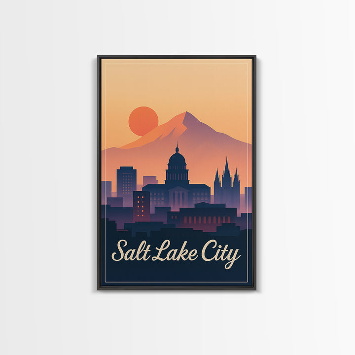 Salt Lake City Utah Travel Poster, Canvas Print, Vintage Travel Poster Art, Salt Lake City City Art, City Illustration, City Art Print