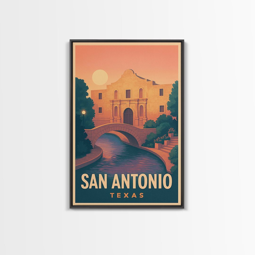 San Antonio Texas Travel Poster, Framed Canvas Print, Mid Century City Wall Art, San Antonio Wall Art, Fine Art Print, Wanderlust Decor