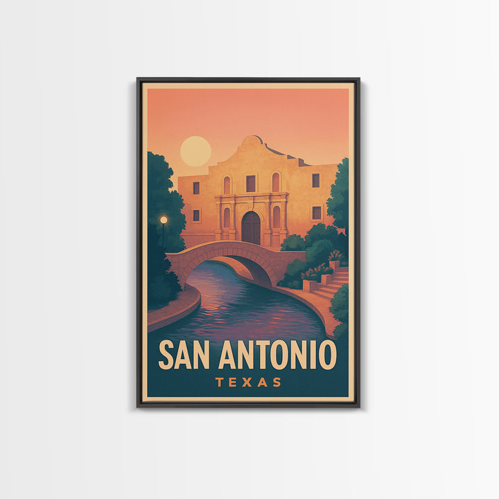 San Antonio Texas Travel Poster, Framed Canvas Print, Mid Century City Wall Art, San Antonio Wall Art, Fine Art Print, Wanderlust Decor