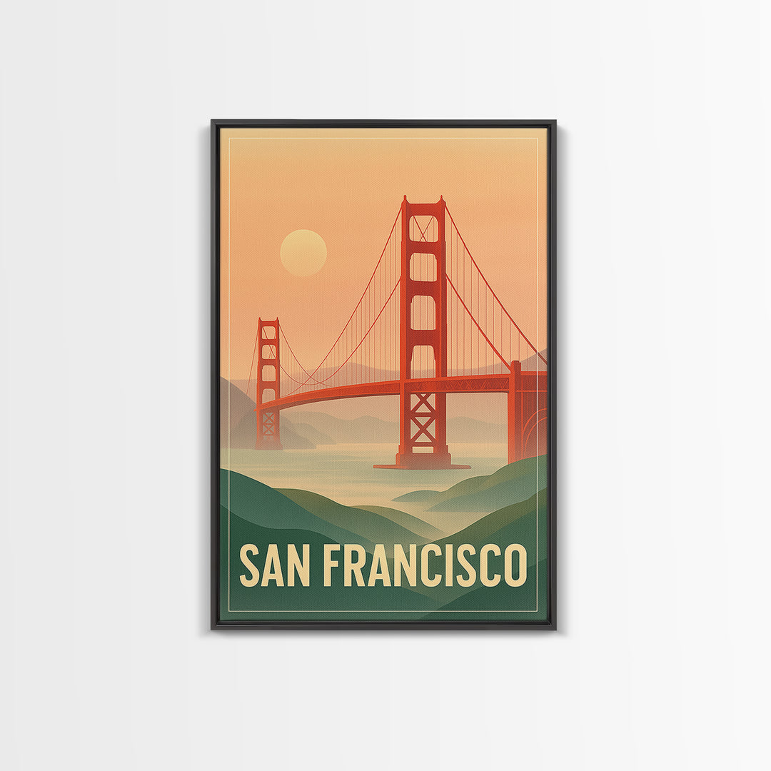 San Francisco California Travel Poster, Canvas Print, Retro Sunset Skyline Art, San Francisco Travel Art, City Illustration, Fine Art Print