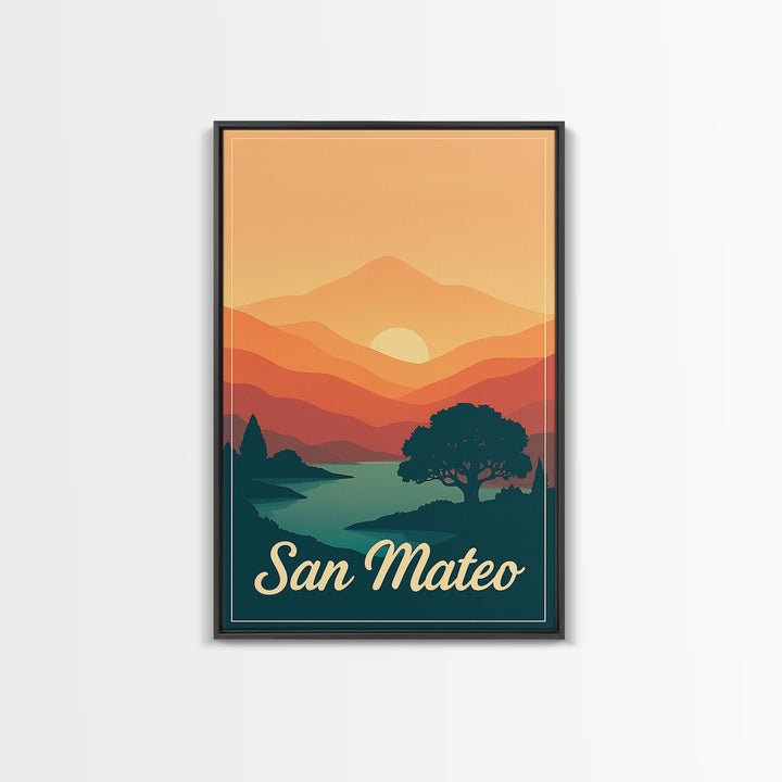 San Mateo California Travel Poster, Canvas Print, Mid Century City Wall Art, San Mateo Wall Art, Office Decor, Wall Decor, Poster Art