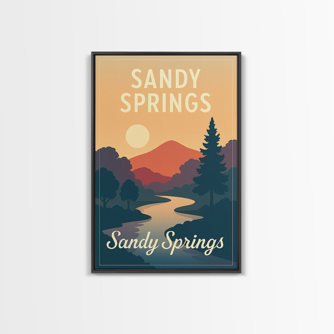 Sandy Springs Georgia Travel Poster, Canvas Print, Mid Century City Wall Art, Sandy Springs Travel Art, Travel Wall Decor, Travel Art Print