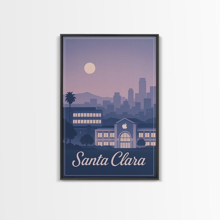 Santa Clara Travel Poster, Framed Canvas Print, Retro Sunset Skyline Art, Santa Clara Wall Art, Living Room Wall Art, Vintage City Art