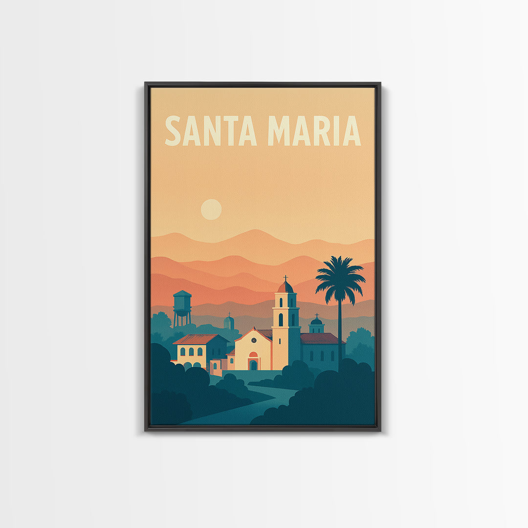 Santa Maria Travel Poster, Canvas Print, Classic Travel Poster Art, Santa Maria Art Print, Travel Poster Set, Watercolor Downtown Skyline