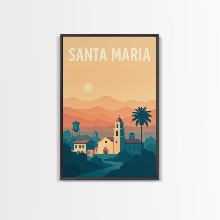 Santa Maria Travel Poster, Canvas Print, Classic Travel Poster Art, Santa Maria Art Print, Travel Poster Set, Watercolor Downtown Skyline