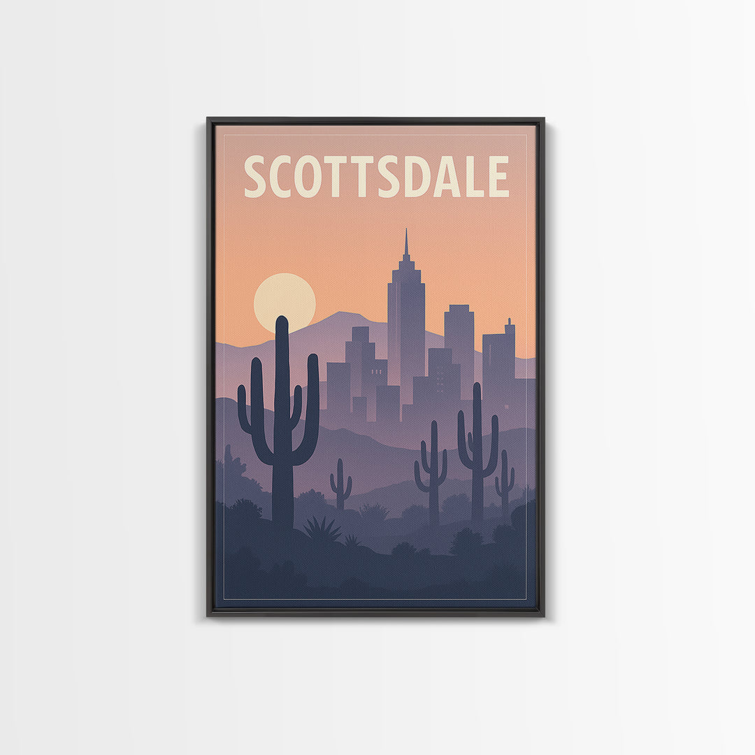 Scottsdale Arizona Travel Poster, Canvas Print, Retro Sunset Skyline Art, Scottsdale Travel Art, Gift For Travelers, Travel Wall Art