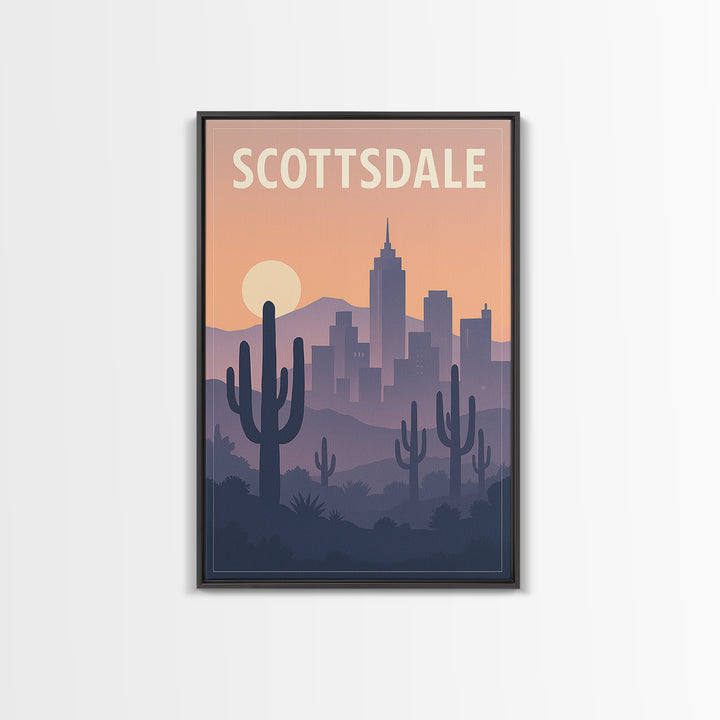 Scottsdale Arizona Travel Poster, Canvas Print, Retro Sunset Skyline Art, Scottsdale Travel Art, Gift For Travelers, Travel Wall Art