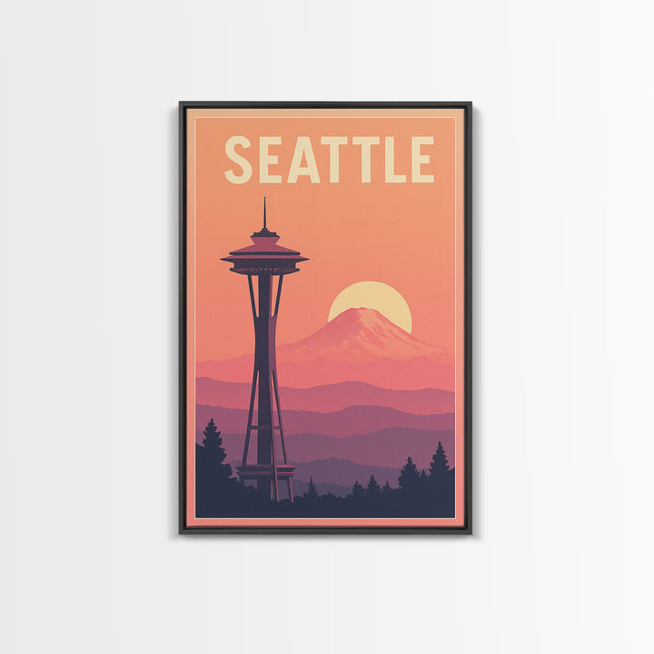 Seattle Travel Poster, Canvas Print, Classic Travel Poster Art, Seattle Travel Art, Living Room Wall Art, Travel Wall Decor, Retro Poster