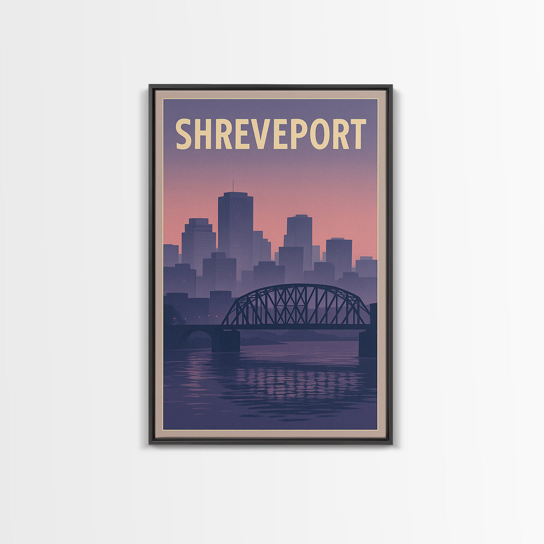 Shreveport Louisiana Travel Poster, Framed Canvas Print, Mid Century City Wall Art, Shreveport Wall Art, City Travel Prints, Fine Art Print