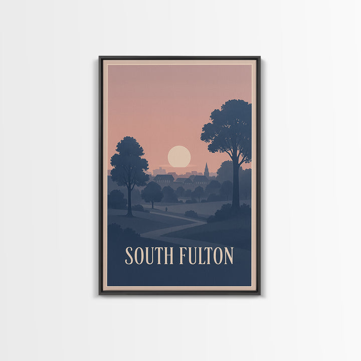 South Fulton Travel Poster, Canvas Print, Classic Travel Poster Art, South Fulton City Art, City Illustration, Watercolor Urban Skyline