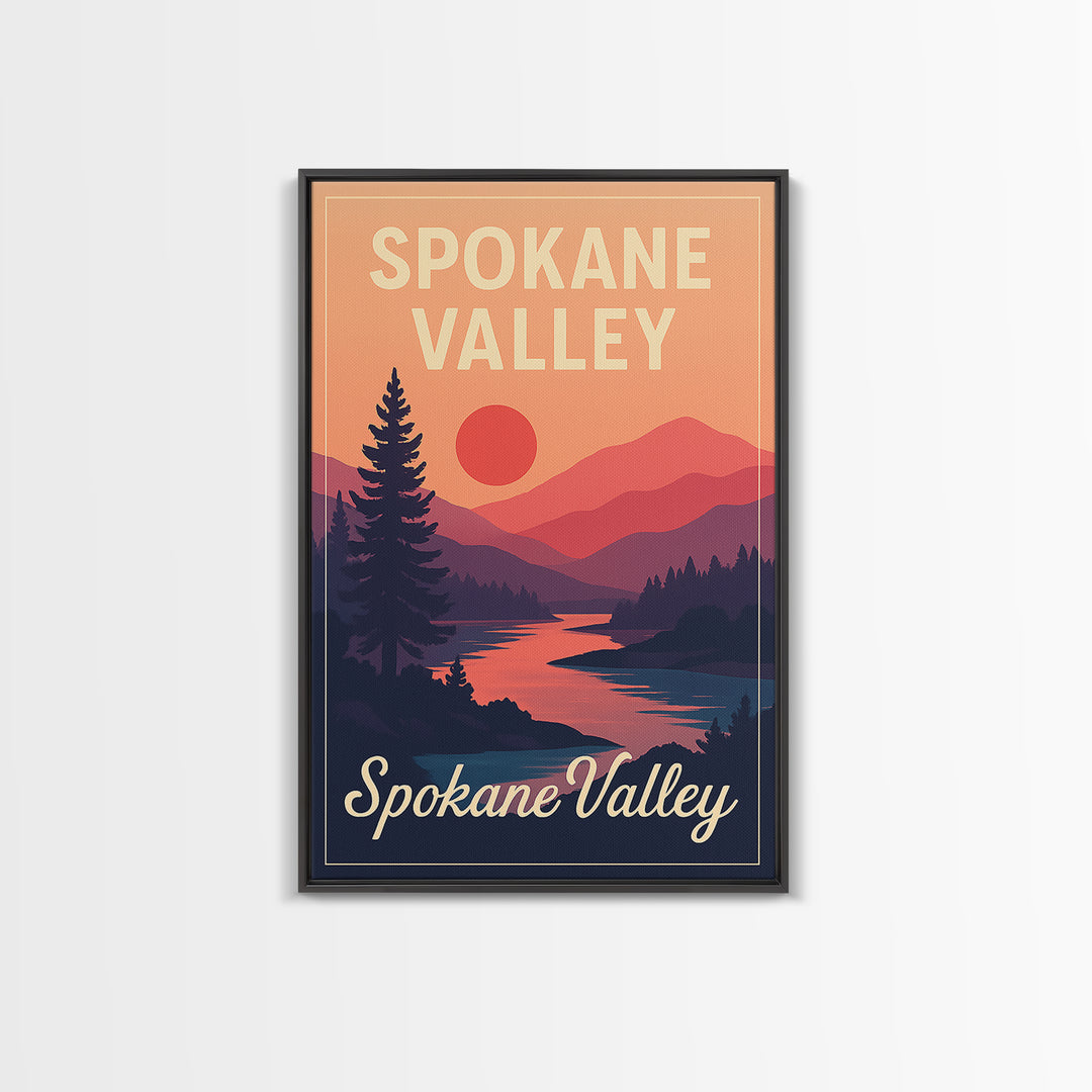 Spokane Valley Washington Travel Poster, Canvas Print, Classic Travel Poster Art, Spokane Valley Poster Print, Wall Decor, Office Decor