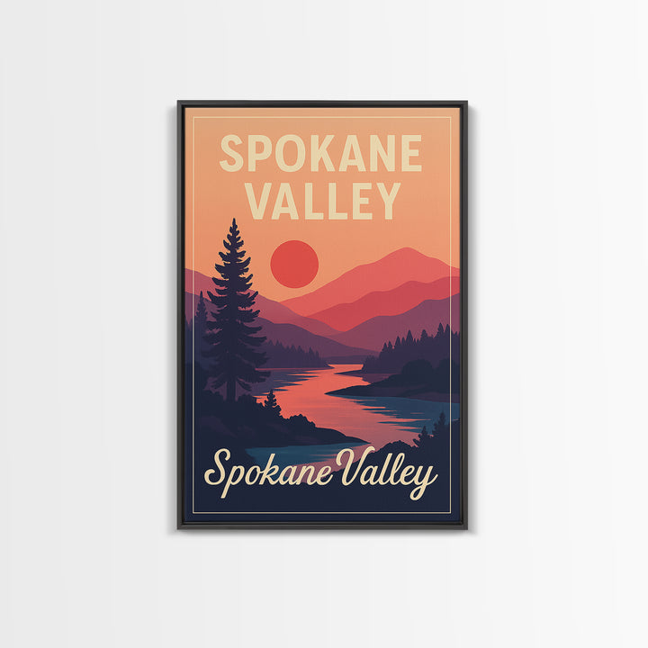 Spokane Valley Washington Travel Poster, Canvas Print, Classic Travel Poster Art, Spokane Valley Poster Print, Wall Decor, Office Decor